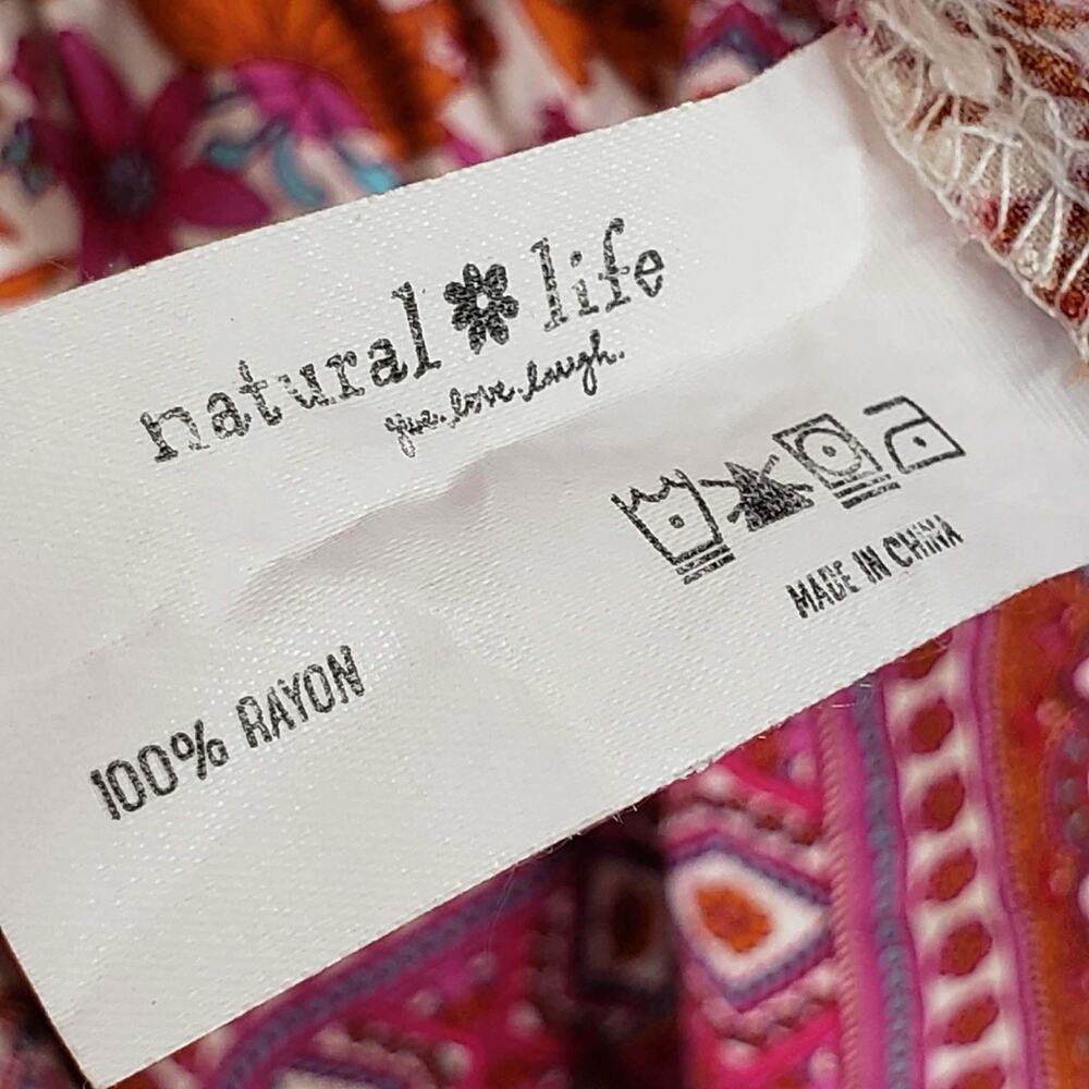 Natural Life Becca Short Dress Red Pink Floral Border Women’s Size Large L - Picture 11 of 12